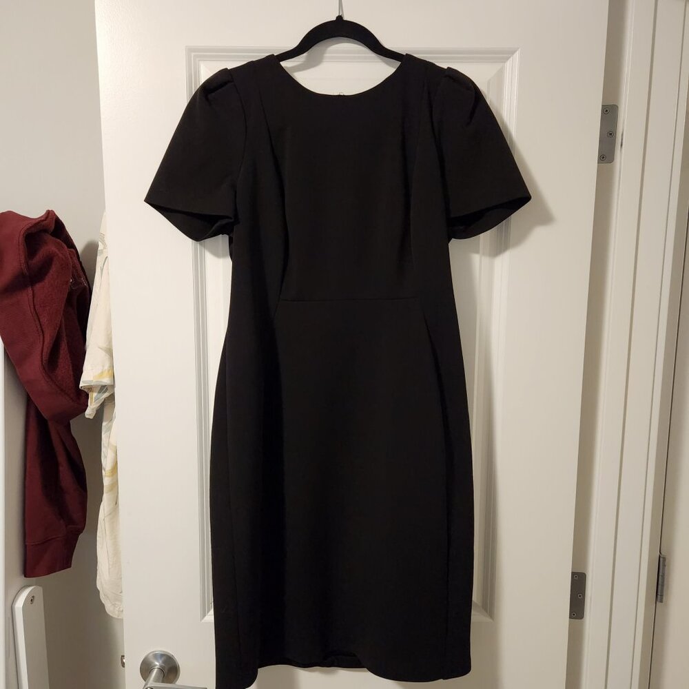 Calvin Klein Black Short Sleeve Sheath Dress Gold Zip Size 12